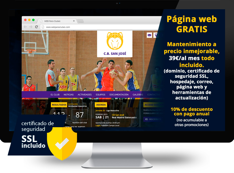 Página web GRATIS, manteniento a precio inmejorable, 39€/al mes todo incluido